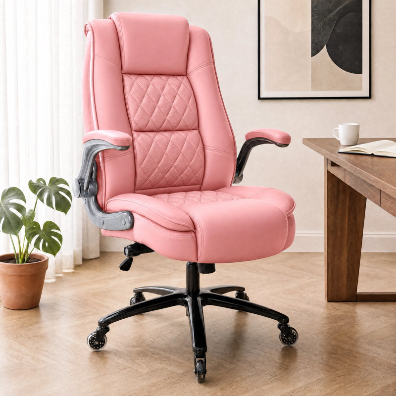 Fauteuil de direction moderne en cuir avec accoudoirs rabattables et support lombaire réglable, Rose