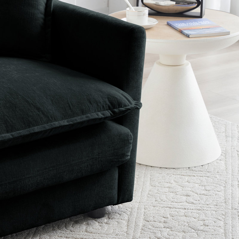 Modular 4-Seater Sofa with Chenille Fabric Upholstery with a Fixed Arm and Solid Wood Frame, Black, 33" H x 111.5" W x 35" D