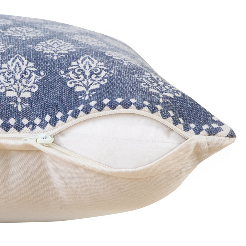  20" X 20" 100% Cotton Geometric Zippered Pillow, Blue/White, Pillow Cover Only - No Insert