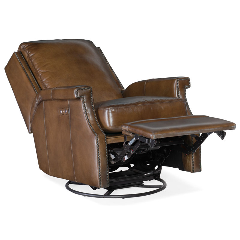 Caezar Swivel Power Recliner, Brown Genuine Leather