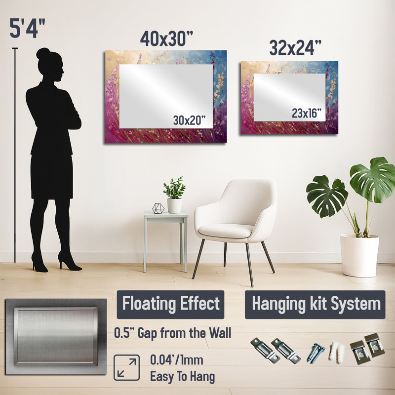Fleurs violettes, beauté sauvage, déplié I - miroir mural Violets - imprimé sur métal, 24" x 32"
