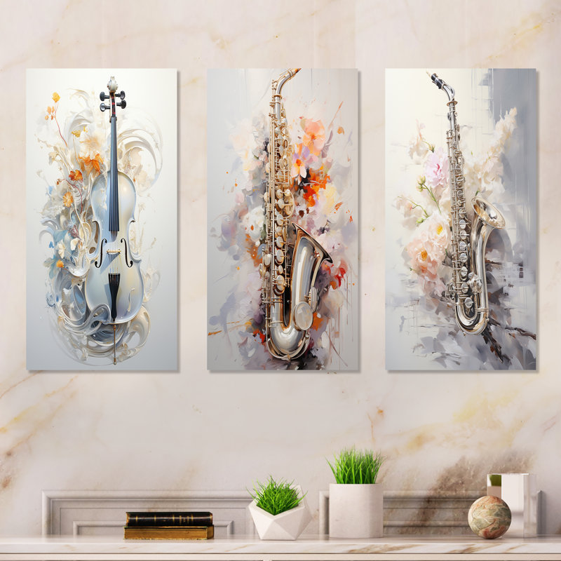 Flutes Whisper Silver Grace - ensemble d'art mural en métal 3 pièces, H 28 po x l 36 po