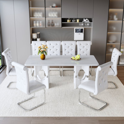Ensemble de table de salle à manger rectangulaire 9 pièces avec 8 chaises Modern