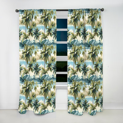 Palm Oasis Tropical Pattern II - Tropical Velvet Curtain - Room Darkening - 1 panel