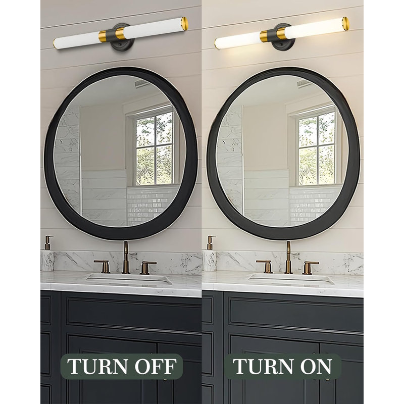 Ensemble de deux appliques murales modernes, or noir et noir avec abat-jour en verre blanc givré, barre de meuble-lavabo à 2 lumières pour miroir, montage vertical ou horizontal