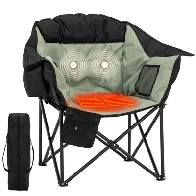 Fauteuil de camping chauffé surdimensionné et chauffant avec sac isotherme, fauteuil de camping rembourré avec 3 niveaux de chaleur