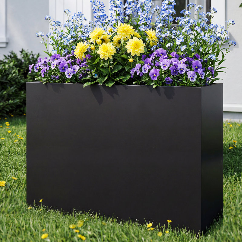 Dusk 36 in. W x 30 in. H Tall Metal Black Rectangular Pot Planter, 36 in. W x 30 in. H