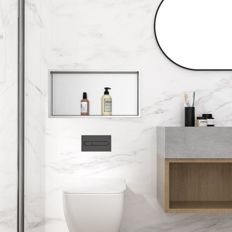 Niche de douche de salle de bain l 25 po x H 13 po, niche murale rectangulaire en acier inoxydable, nickel brossé