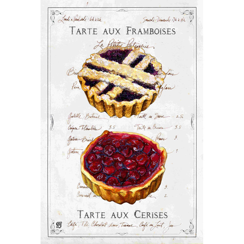 Tartes aux cerises et framboises, H 18 po x l 12 po