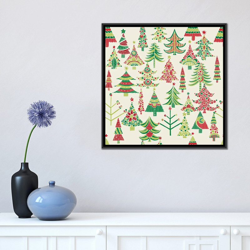 Arbre de fêtes, impression sur toile tendue, H 18 po x l 18 po x P 1,5 po, Toile avec cadre noir