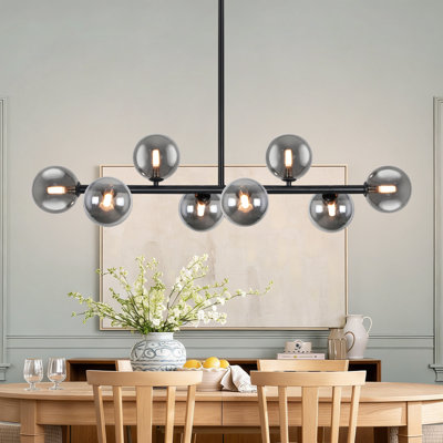 Lustre moderne moderne 8 lumières Sputnik avec abat-jour en verre gris, à intensité variable pour la salle à manger
