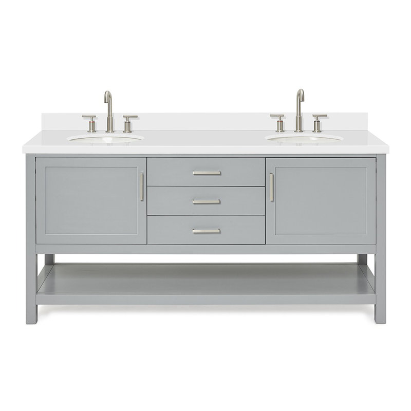 Bayhill 73'' W Double Vanity, Rectangle, White Quartz, Gray
