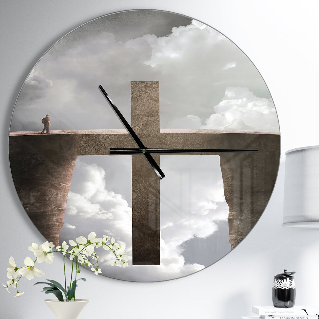 Big Cross between Two Cliffs - Modern wall clock East Urban Home 