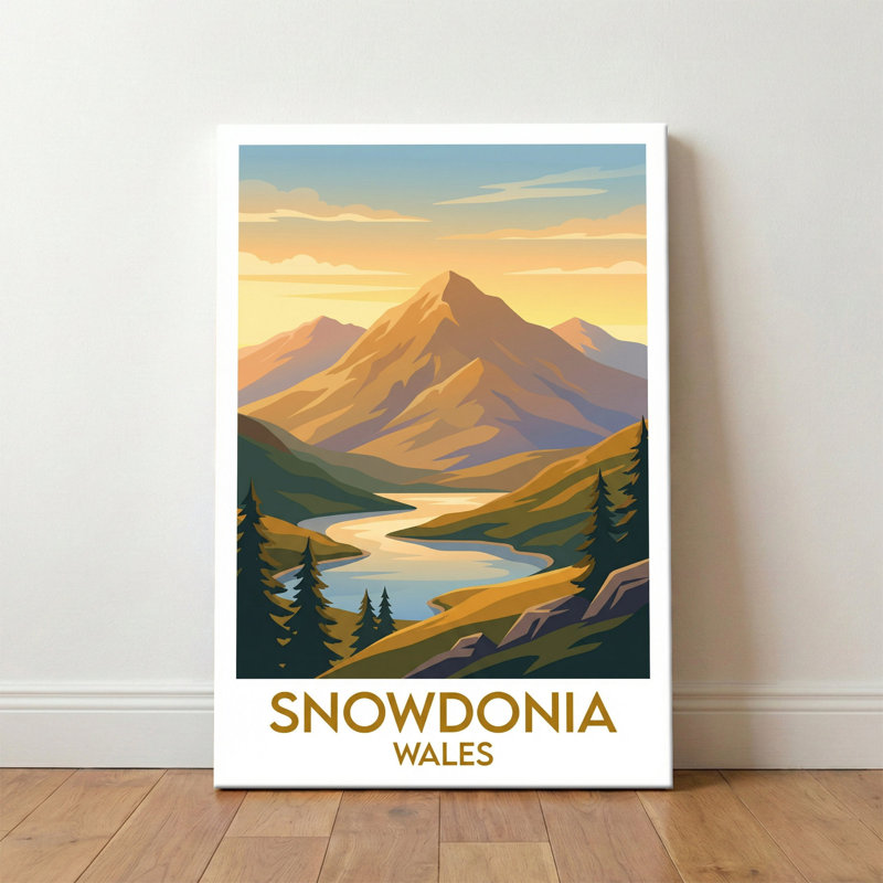Snowdonia, Wales - Romantic Mountain Travel Poster Of Peaks, Lakes And Welsh Landscapes. Giclee Print On Wrapped Canvas. Wall Art, Home Decor - Regions & Scenic Areas, Wales - Wrapped Canvas Print