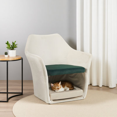Mobilier de style 2 en 1 pour animaux de compagnie Fauteuil d'appoint moderne Mid-Century rembourré en tissu doux pour le salon Chambre à coucher Maison et bureau
