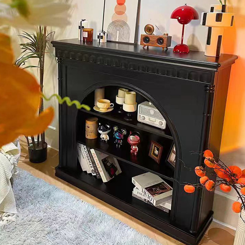 Black Solid Wood Freestanding Fireplace