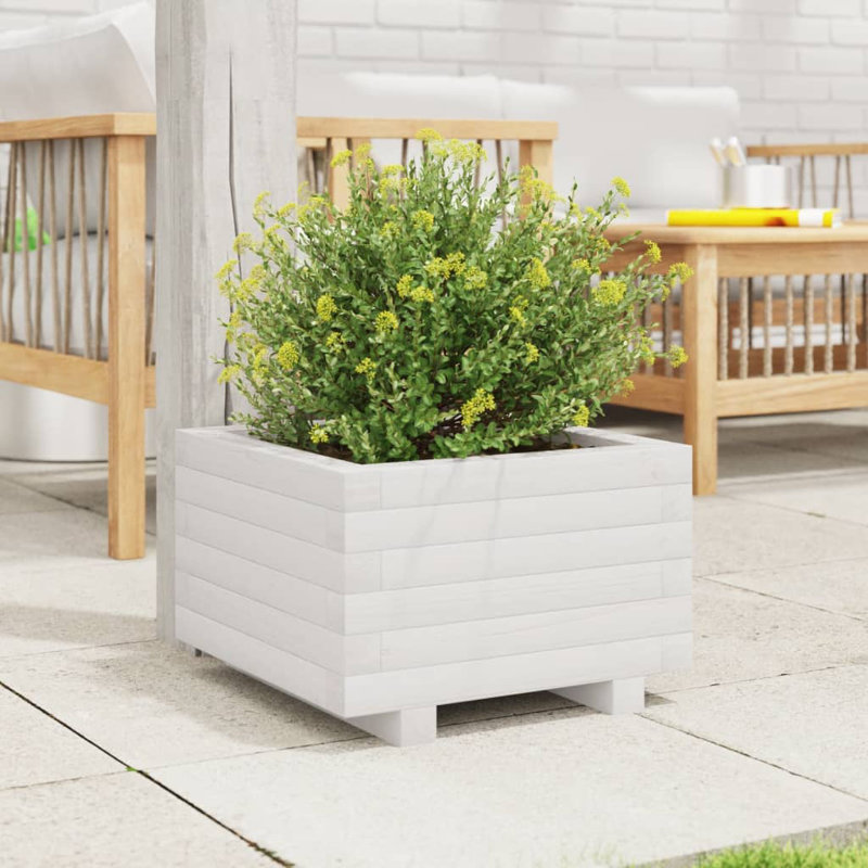 Wood Planter Box, White, 26.5cm H x 40cm W x 40cm D