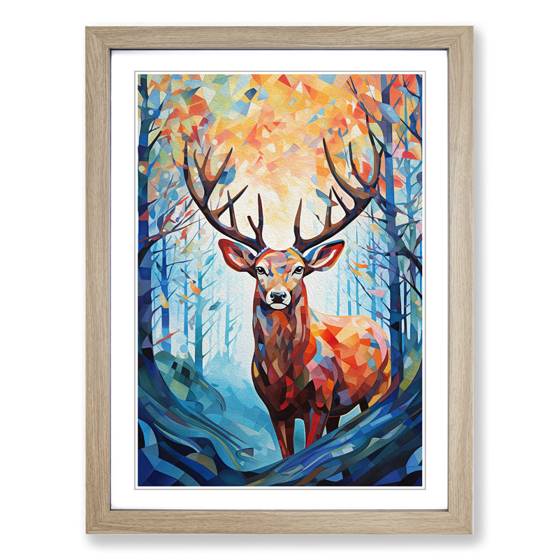 Deer Abstract No.3 - Single Picture Frame Print on Wood, Oak, 46" H x 34" W x 2" D