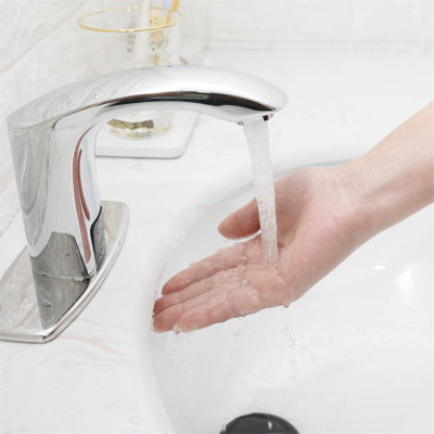 Robinet de lavabo de salle de bain sans contact à un seul trou avec robinets de mélangeur en laiton massif