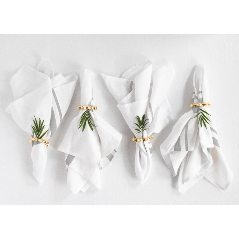 French Stripe - 100% Pure Linen Dinner Napkins, White and Navy