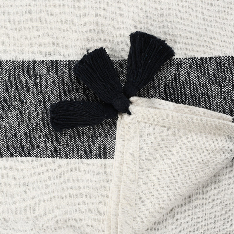 Jeté rayé en coton tissé orange, Rayé bleu / blanc