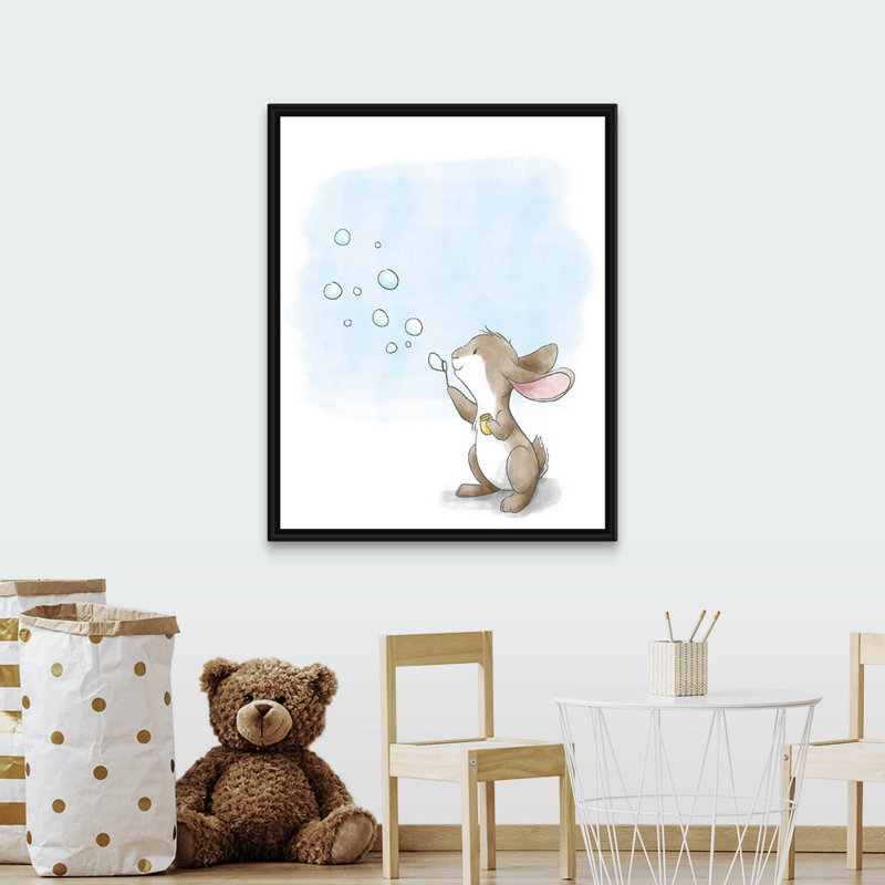 « souffleing bubbles », impression Little Bunny, H 45 po x l 36 po x P 1,75po, Cadre pour toile flottant noir