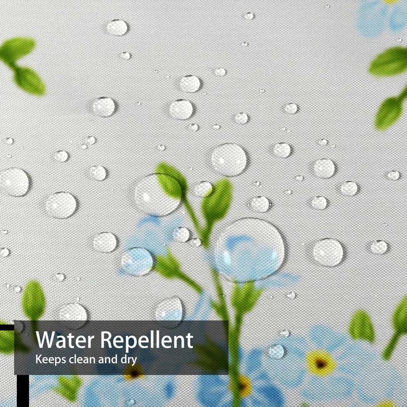 Rideau de douche à fleurs bleues à motif floral ivoire avec 12 crochets, 72" L x 78" W