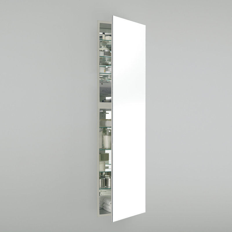 M Series Recessed Framed 1 Door Medicine Cabinet with 7 Adjustable Shelves and LED Lighting, Left, White, 70" x 19.25" x 8"