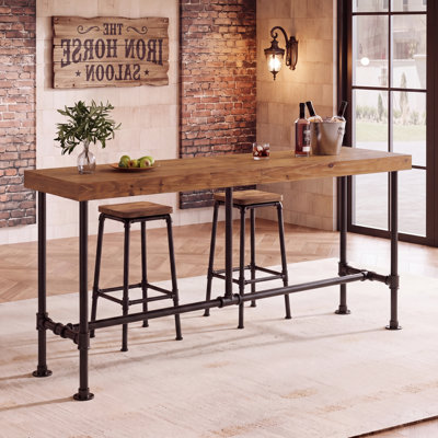Table de bar étroite de 70,9 pouces de long pour 6 à 8 personnes, table de pub à hauteur de comptoir en bois massif avec repose-pieds en métal, table de bar à haut plateau pour bistro, restaurant, salle à manger