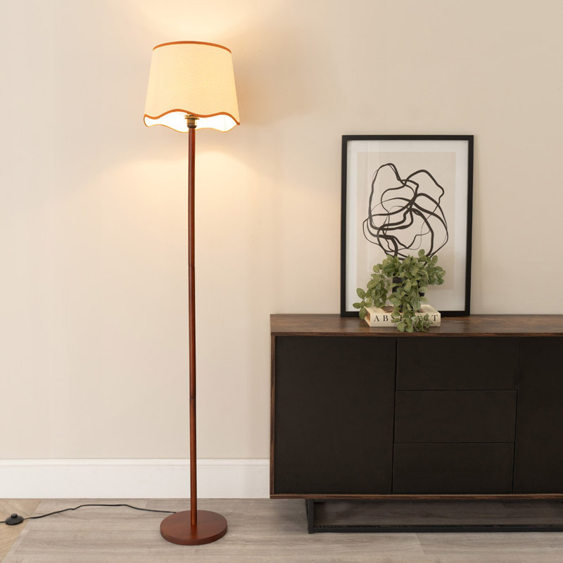 Roshina 182cm Traditional Floor Lamp, Walnut, Natural/Red, No