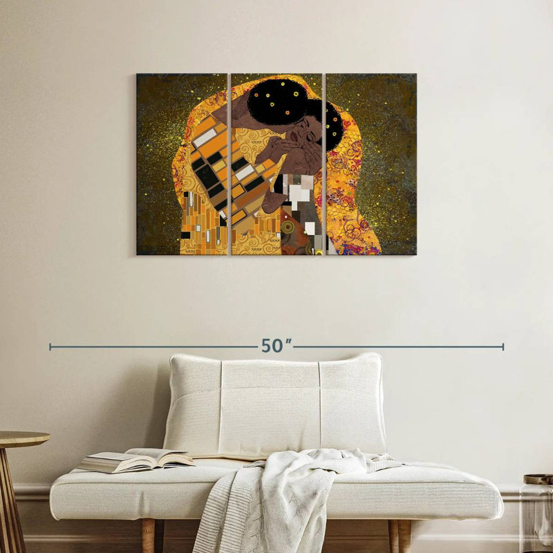 Black Couple Kiss 3 pièces, H 24 po x l 38 po x P 1,25 po