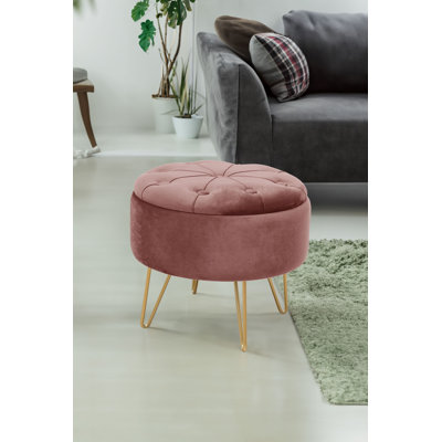 Ajhane 38cm Wide Velvet Tufted Circle Pouffe Ottoman with Storage