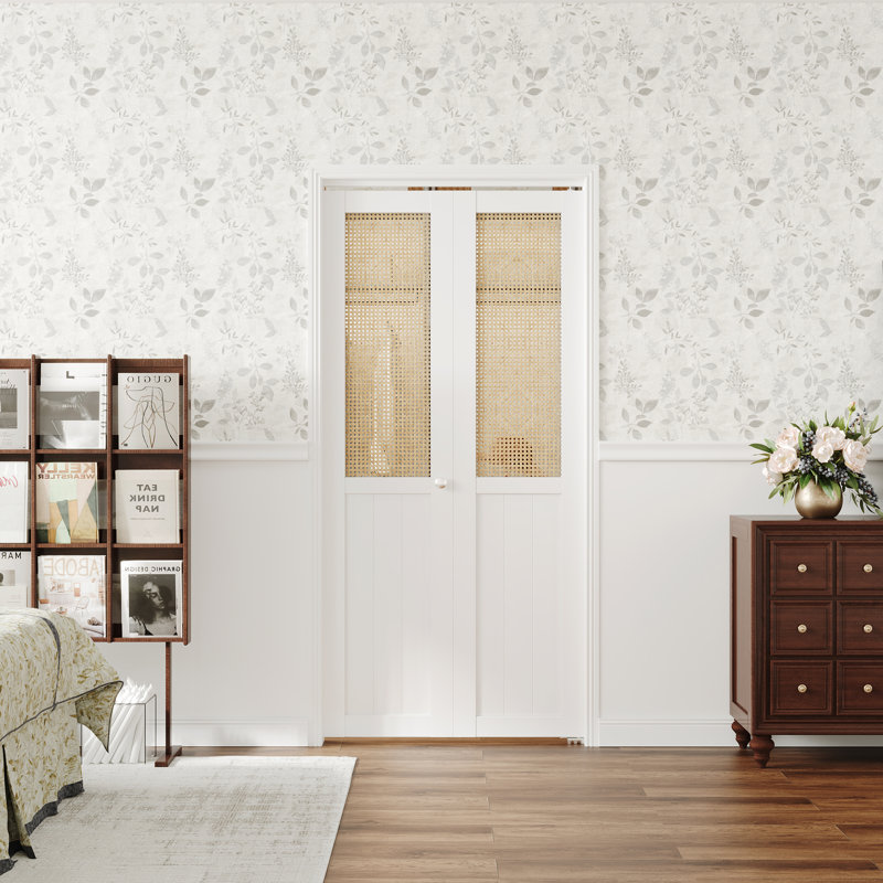 Portes doubles pliantes en rotin avec quincaillerie intérieure non finie pliante, 36 po x 80 po