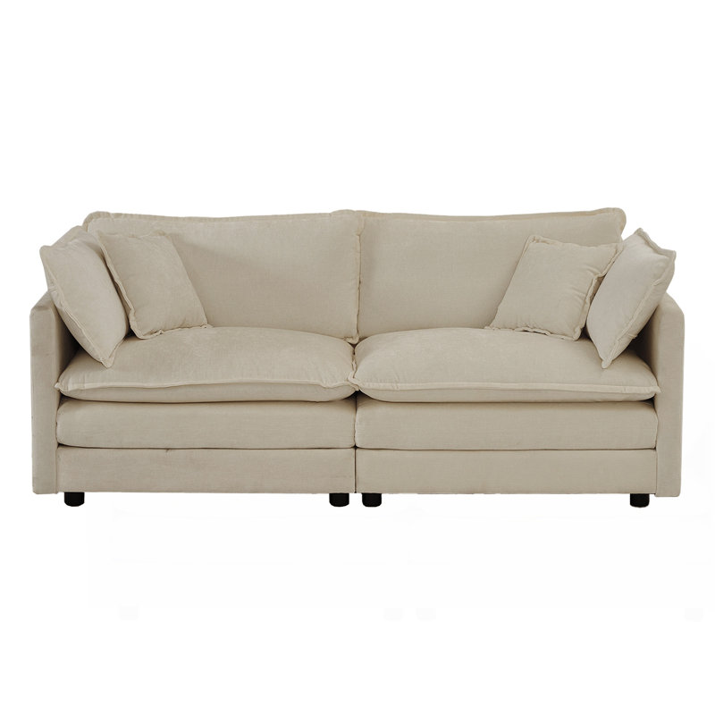 Modern Fabric Loveseat Sofa Couch For Living Room, Upholstered Large Size Deep Seat 2-Seat Sofa With 4 Pillows ,Beige Chenille