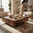 Modern Glam 39.4" Square Walnut Nesting Coffee Table Set with Hidden Storage