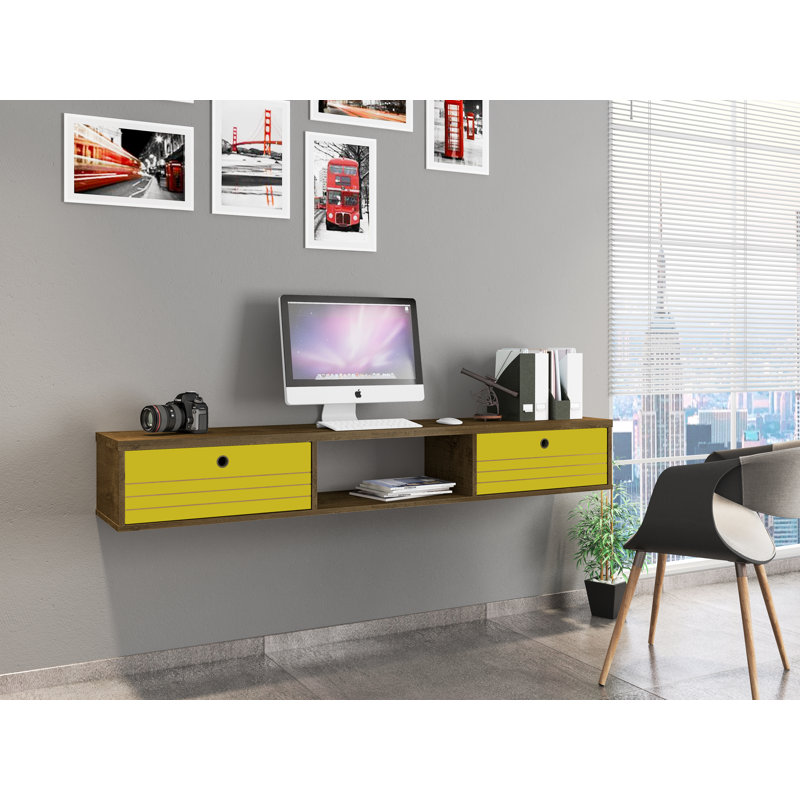 Bureau flottant Oglethorpe, Brun rustique / jaune