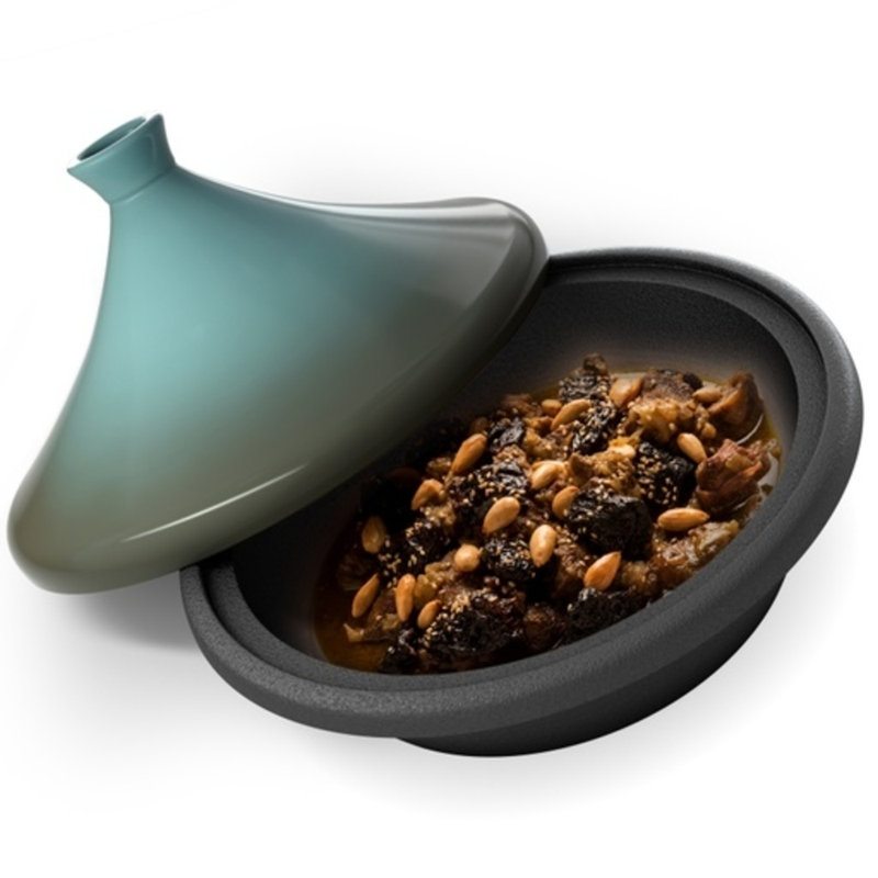 Stone Blue Enameled Cast Iron Moroccan Tagine, 3.3 Qt