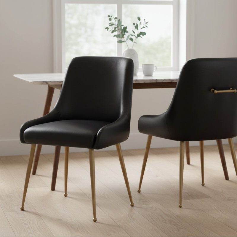 Chaise rembourrée en cuir Norika Pu, Noir