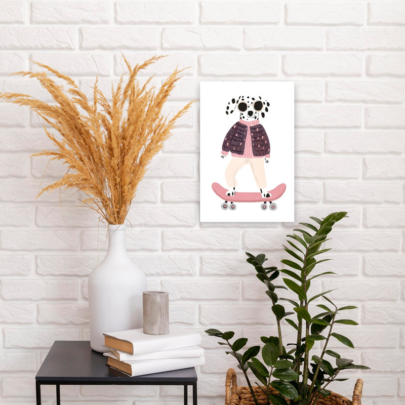 Dalmatian Skater Dog Modern Playful Whimsical Dog Wall Art Print 1 Piece Wrapped Canvas Wall Art, 45.72cm H x 30.48cm W