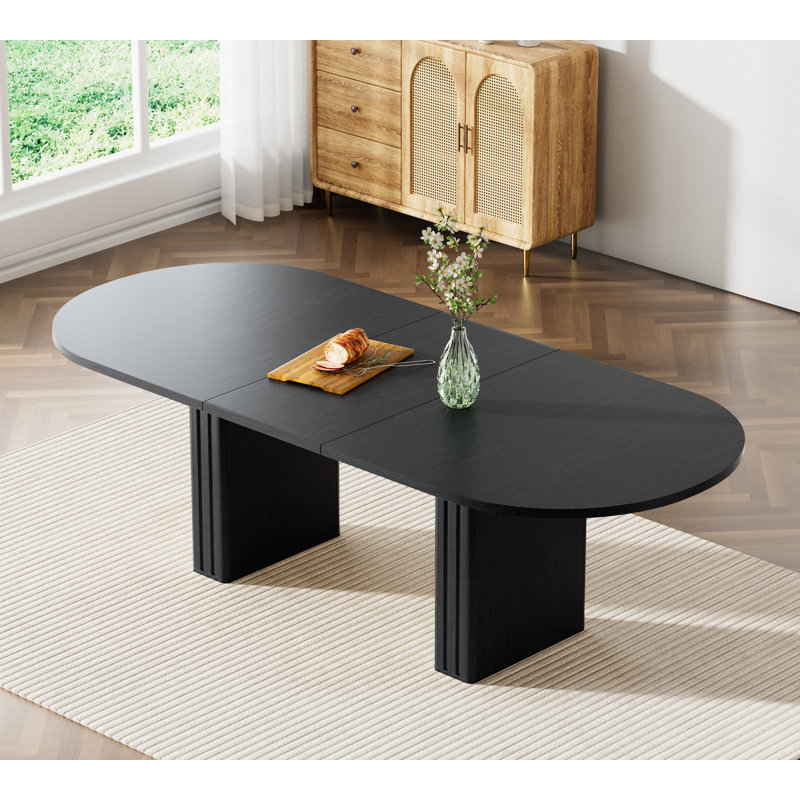 Extendable Dining Table Set, Rustic Oval Dining Room Table & Velvet Dining Chairs with Wood Leg, 62.99" -78.74" Dining Table and Chairs Set, Modern Dining Table Set