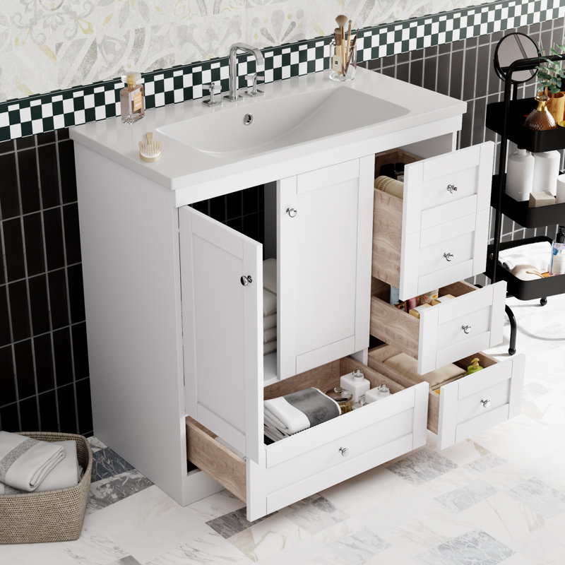 Ensemble de meuble-lavabo simple 36 po avec plateau en résine, Blanc