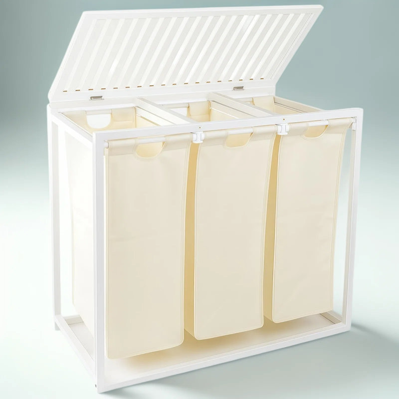 3-Section Bamboo Laundry Hamper With Lid And Removable Washable Bags, 150L Capacity Laundry Sorter Organizer For Home
