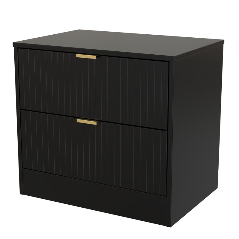 Berklie 58cm W Manufactured Wood Bedside Table, Deep Black/Black Matt