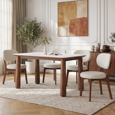 63" Solid Wood Rectangular Dining Table, Farmhouse Kitchen Dinner Table Seats 4-6, Easy Assembly Dining Room Table