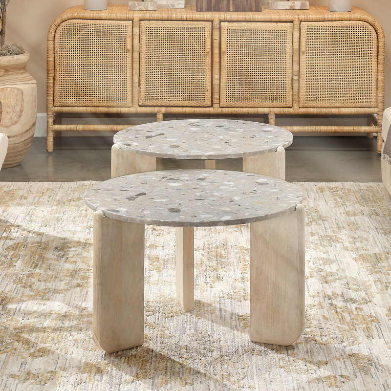 Round Terrazzo Top Coffee Table with Mango Wood Legs