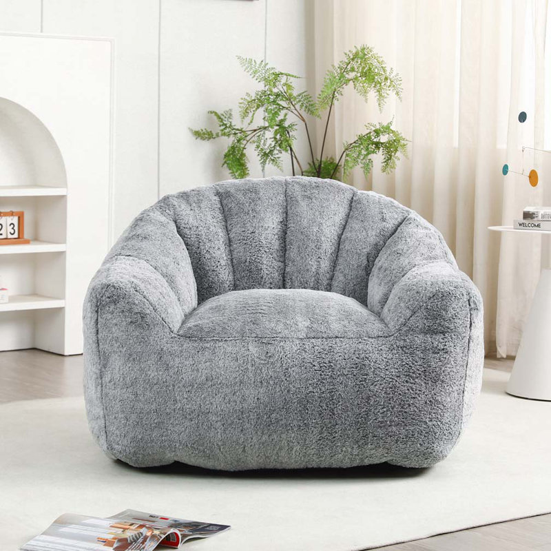 Bean Bag Sofa Chair, Dark Gray Faux Fur