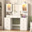47.24" Vanity Desk With Lighted Mirror, Tempered Glass Top, Power Outlet, 8 Drawers, And 2 RGB Lighted Cabinet-152074617-135534409