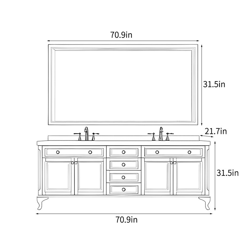 American-style villa luxury bathroom Vanity, White, 71"