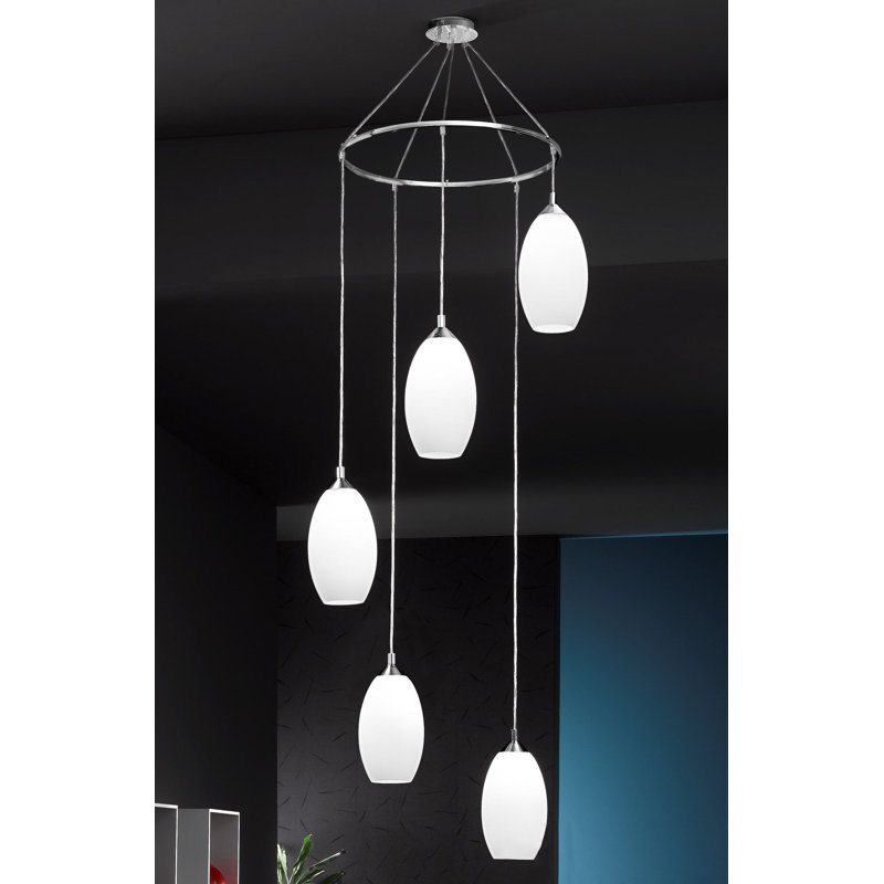 Nimitz 5 - Light Chrome Cluster Pendant, Oval Shades