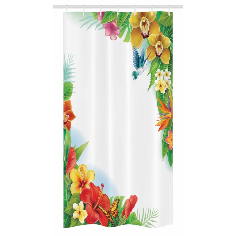 Tropical Floral and Hummingbird Waterproof Fabric Shower Curtain
